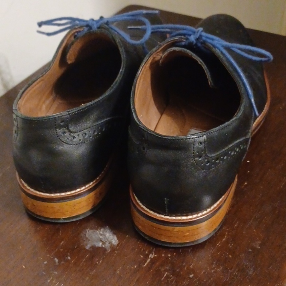 JOHNSTON & MURPHY Dark Blue Leather Wingtip Shoes, 11 - Picture 5 of 7